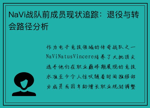 NaVi战队前成员现状追踪：退役与转会路径分析