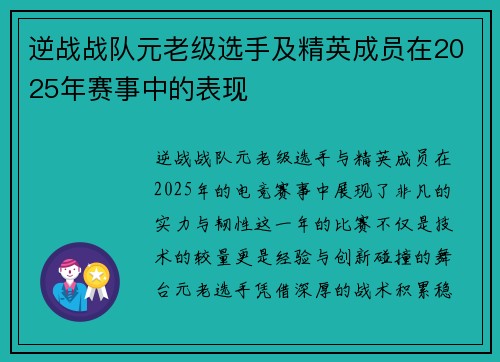 逆战战队元老级选手及精英成员在2025年赛事中的表现